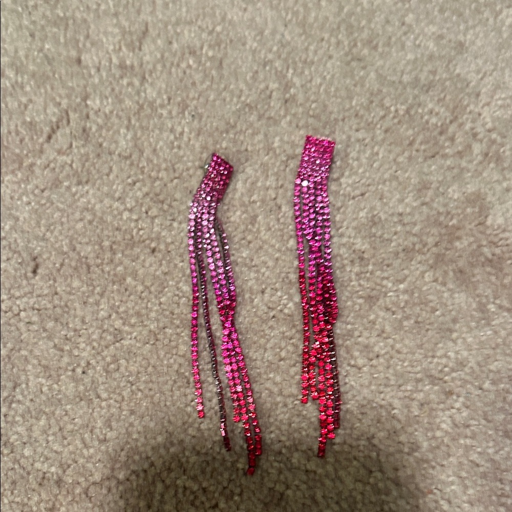 Elegant Pink Rhinestone Dangle Earrings